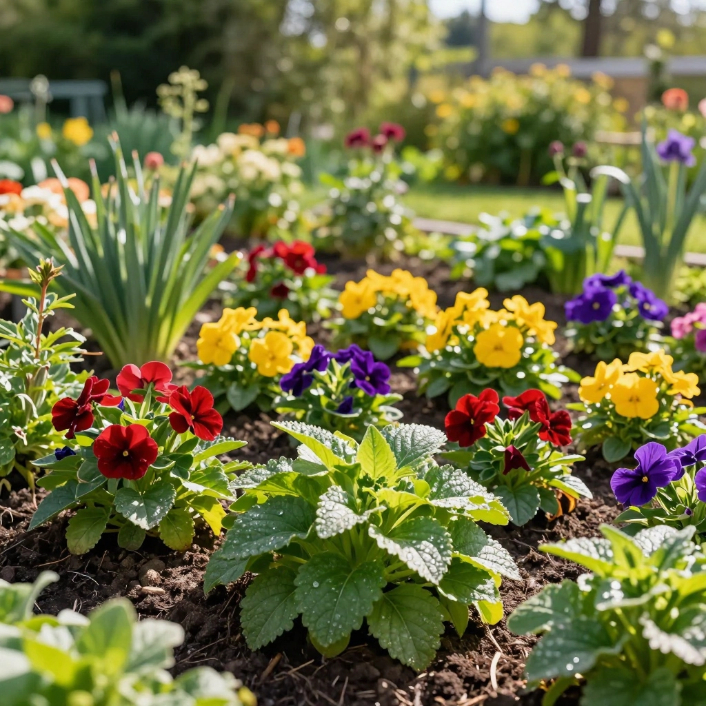 Healthy garden plants with no pests