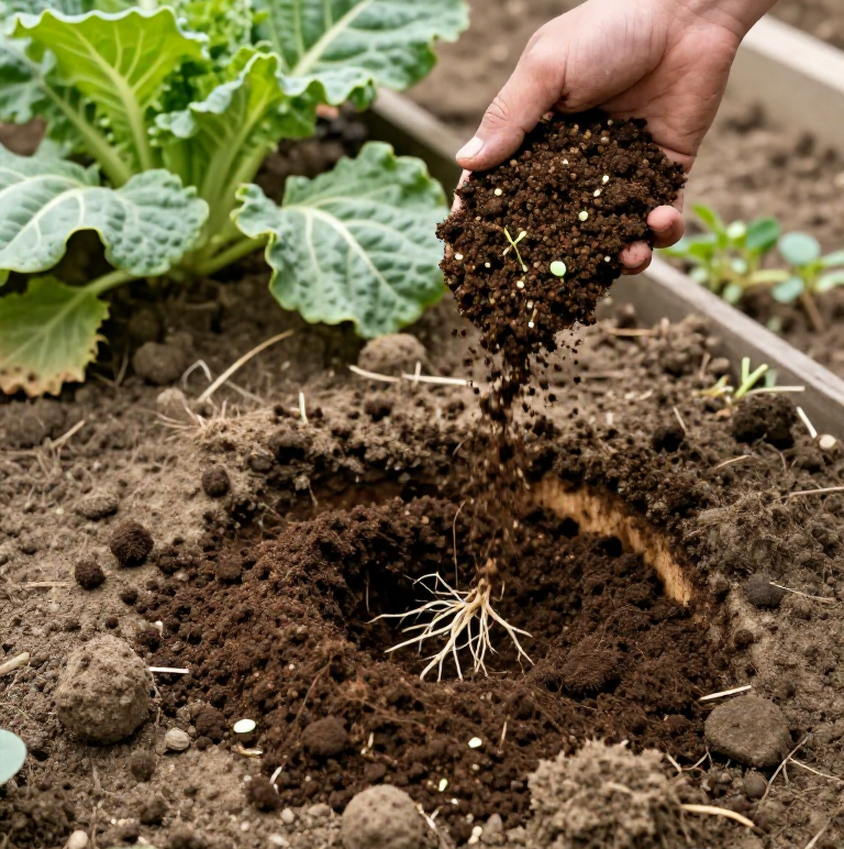 Adding compost to improve nitrogen levels in soil