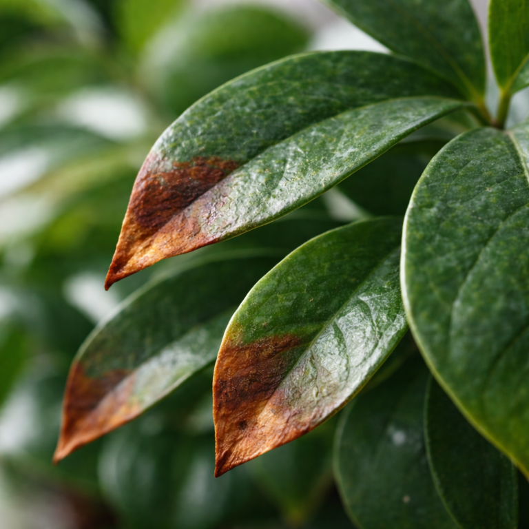 Brown tips on leaves of a houseplant caused by environmental stress