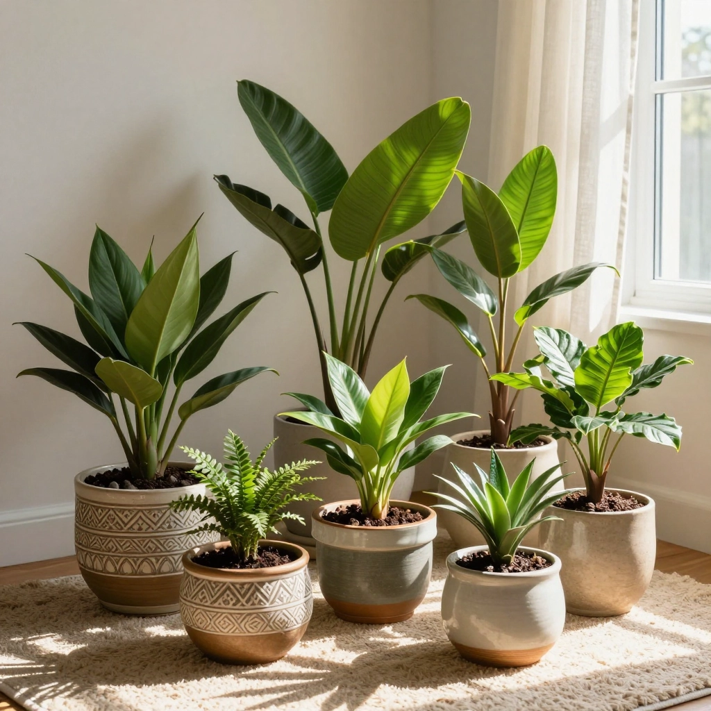 healthy indoor houseplants with properly watered soil
