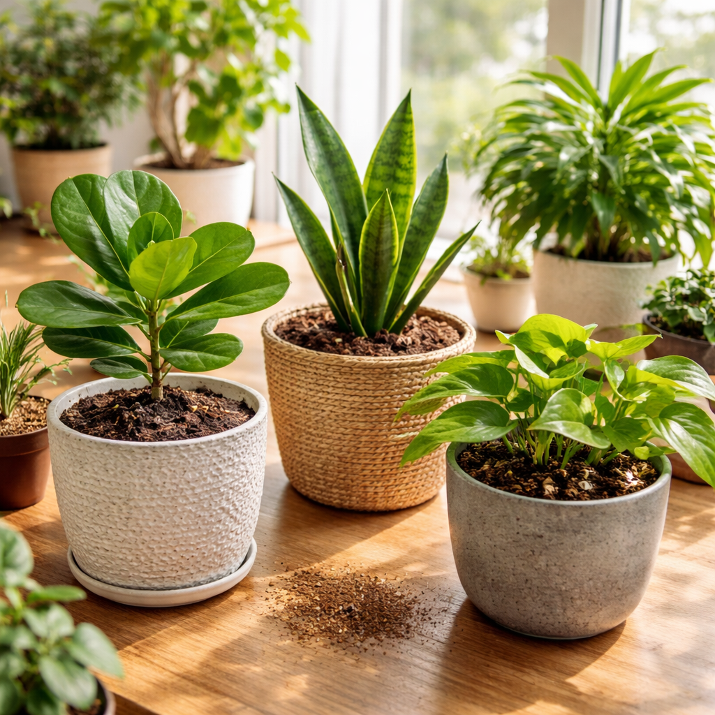 indoor houseplants showing different soil moisture levels
