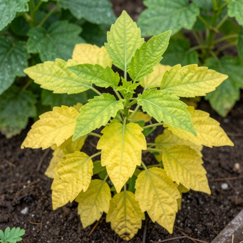 Nitrogen deficiency symptoms in plants showing yellow leaves