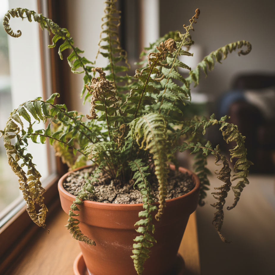 underwatered plant with drooping leaves