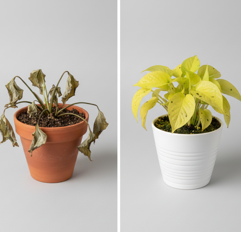 underwatering vs overwatering plant comparison