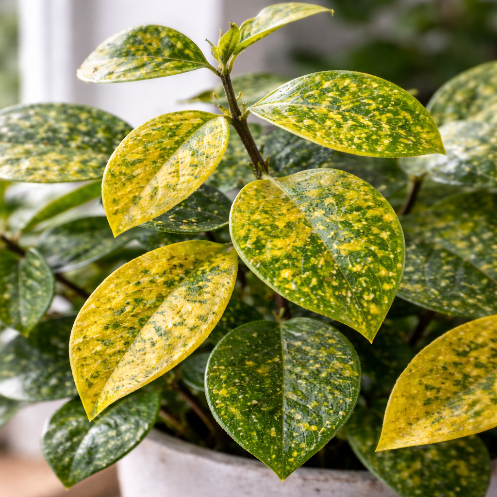 Yellow spotted houseplant leaves caused by spider mites